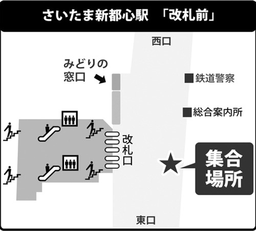 さいたま新都心（けやきひろば南側デッキ上）・埼玉新都心駅　改札前